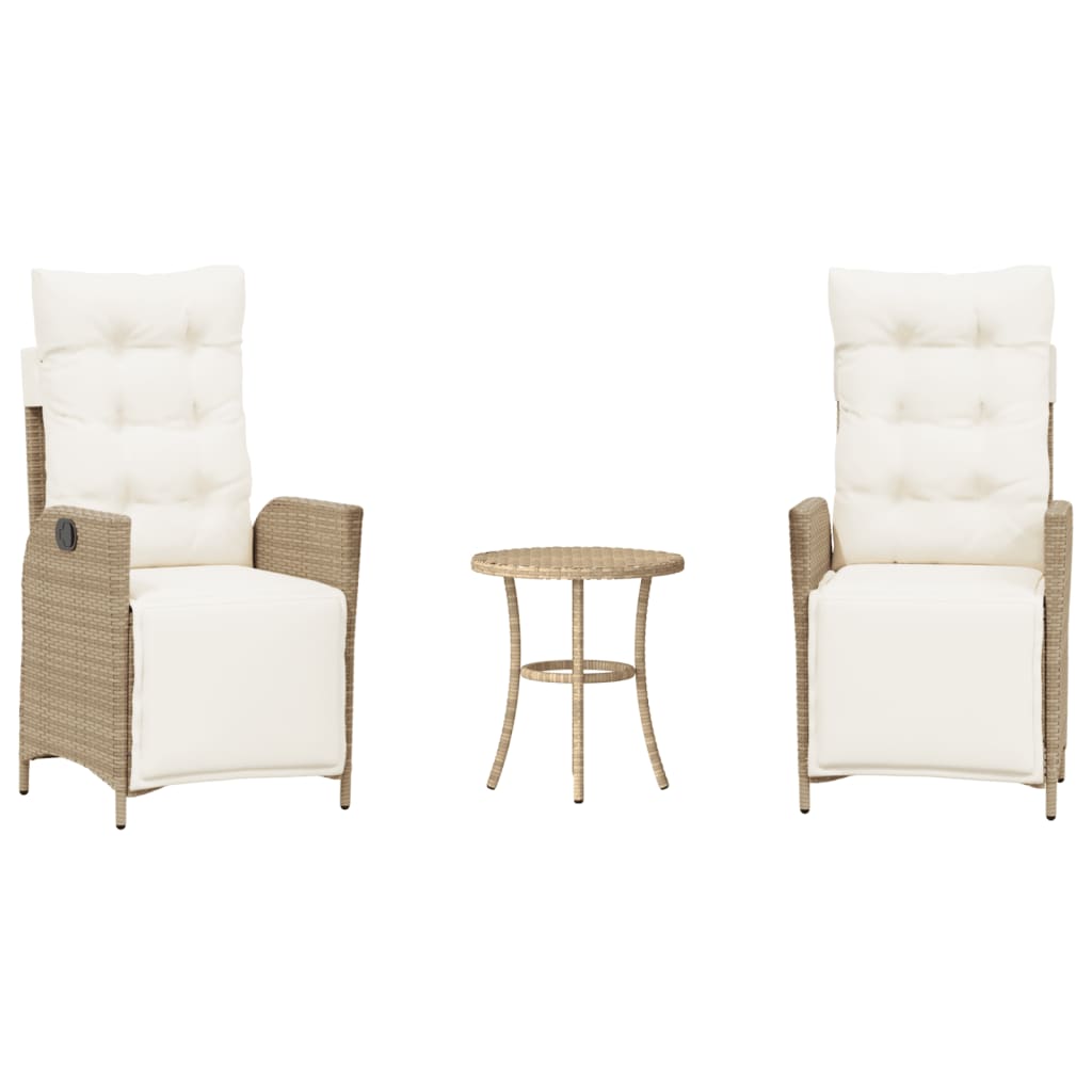 3 Piece Bistro Set with Cushions Beige Poly Rattan
