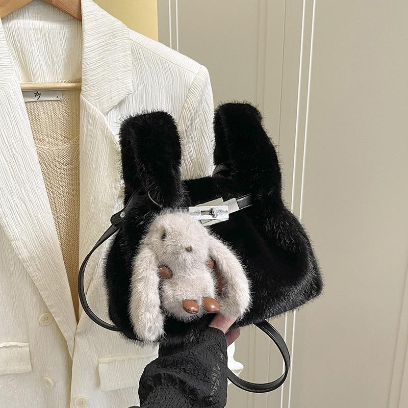 

Winter Fluffy Top Handle Bag Women Fashi Korean Bucket Shoulder Crossbody Bag Casual and Versatile Bags for Teenage Girls чёрный