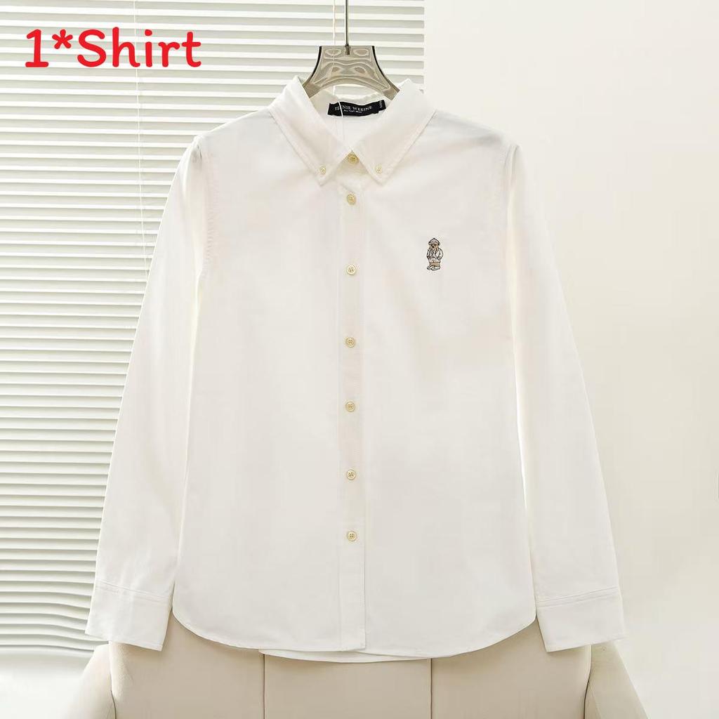 College Style Cotton Long Sleeve Shirt With Embroidery For Spring Casual Women