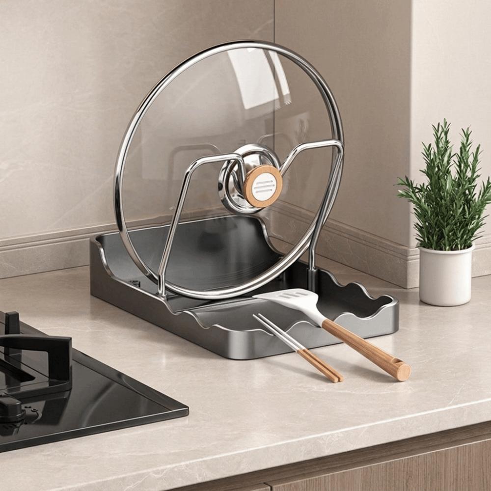 Plastic Double Layer Pot Lid Rack Large Capacity Draining Pot Lid Storage Rack Space Saving Non-slip Pan Lid Organizer