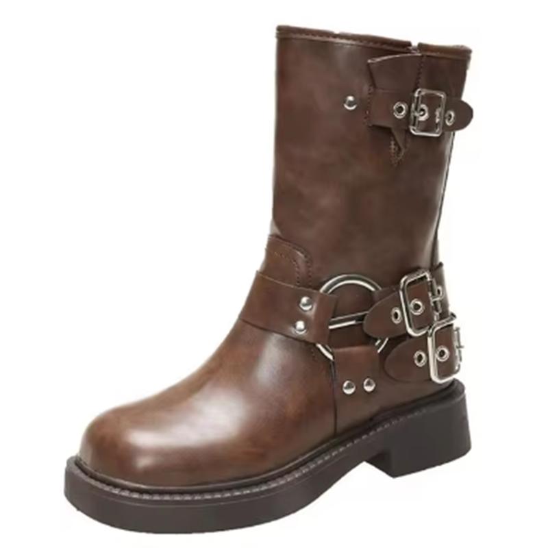 

Модные зимние ботинки на платформе из искусственной кожи для женщин. Модные ботильоны на среднем каблуке. Ботинки без застежек. Женские ботильоны в стиле ретро. 35 коричневый