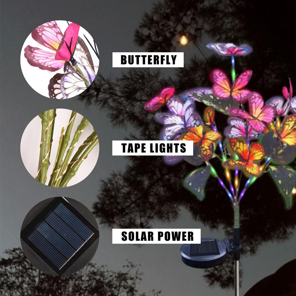 1Pcs Solar-Powered Butterfly Ground Light Color/Warm Light Outdoor Garden Patio Lawn Walkway Decorative Lighting