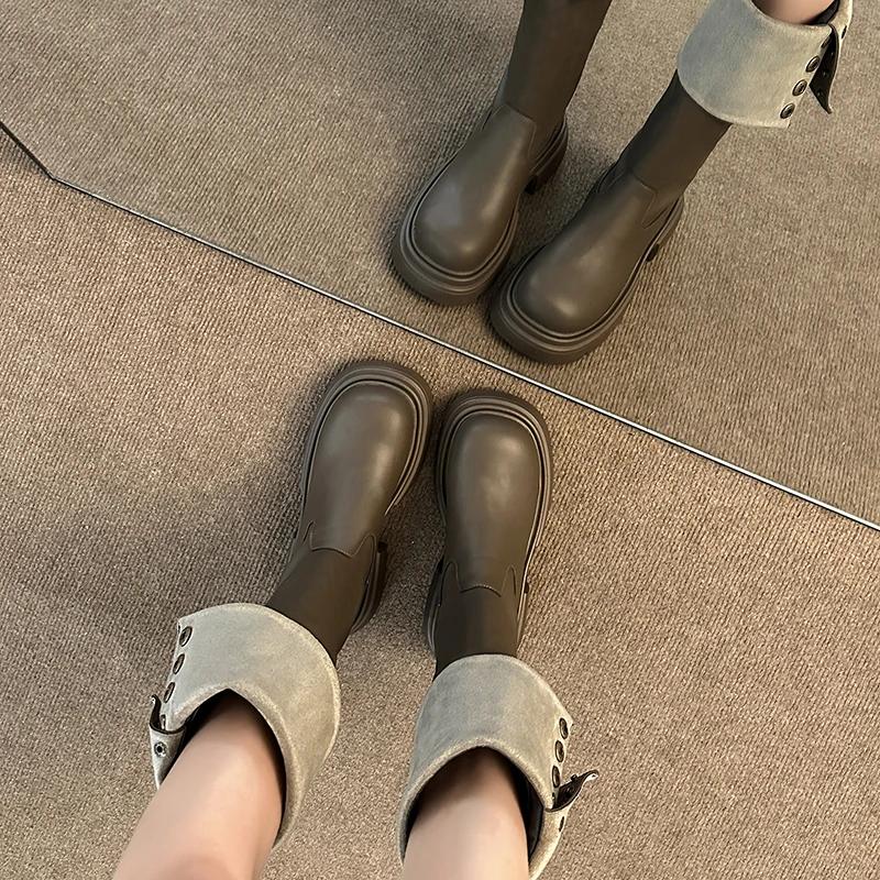 Женские сапоги на платформе до колена — фото 3