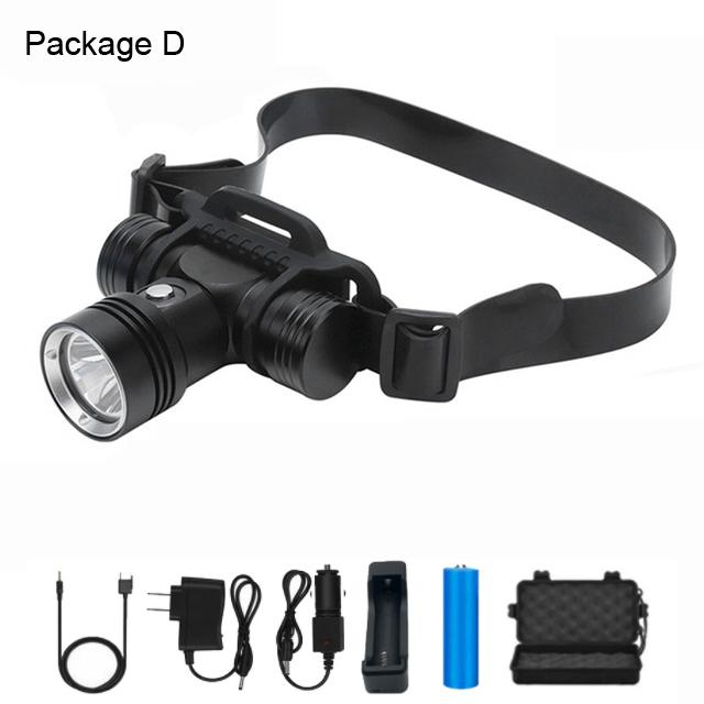 D2 Diving Headlamp 200M Underwater Headlight Led Scuba Head Flashlight Fishing Torch Waterproof IPX8 18650 Dive Suits Lamp Light