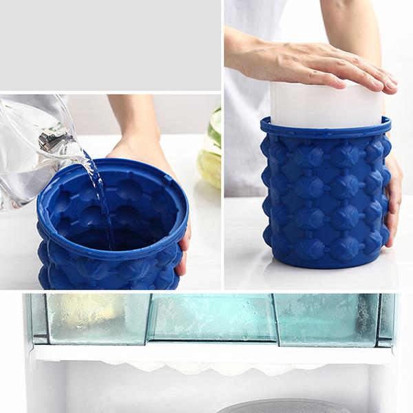 WTEMPO Secchiello per ghiaccio circolare in plastica per esterni con coperchio, bar, doppio strato, in silicone, per bevande alla frutta, secchiello per ghiaccio per birra