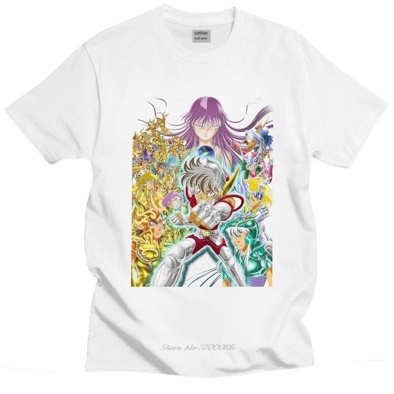 

Japanese Mythological Manga Tee Top Saint Seiya T Shirt Men Cotton Tshirt Short Sleeved Knights of the Zodiac T-shirts Clothing S