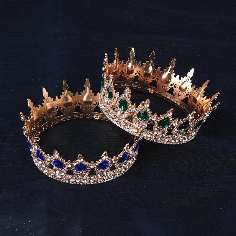 2024 New Baroque Round Wedding Crown Bridal Pageant Rhinestone Crystal Tiaras Crown Molding Headpieces For Queens And King