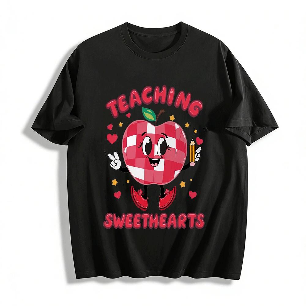 

Teaching Sweethearts Apple Print Teacher Casual Top Pure cotton T-shirt XXS