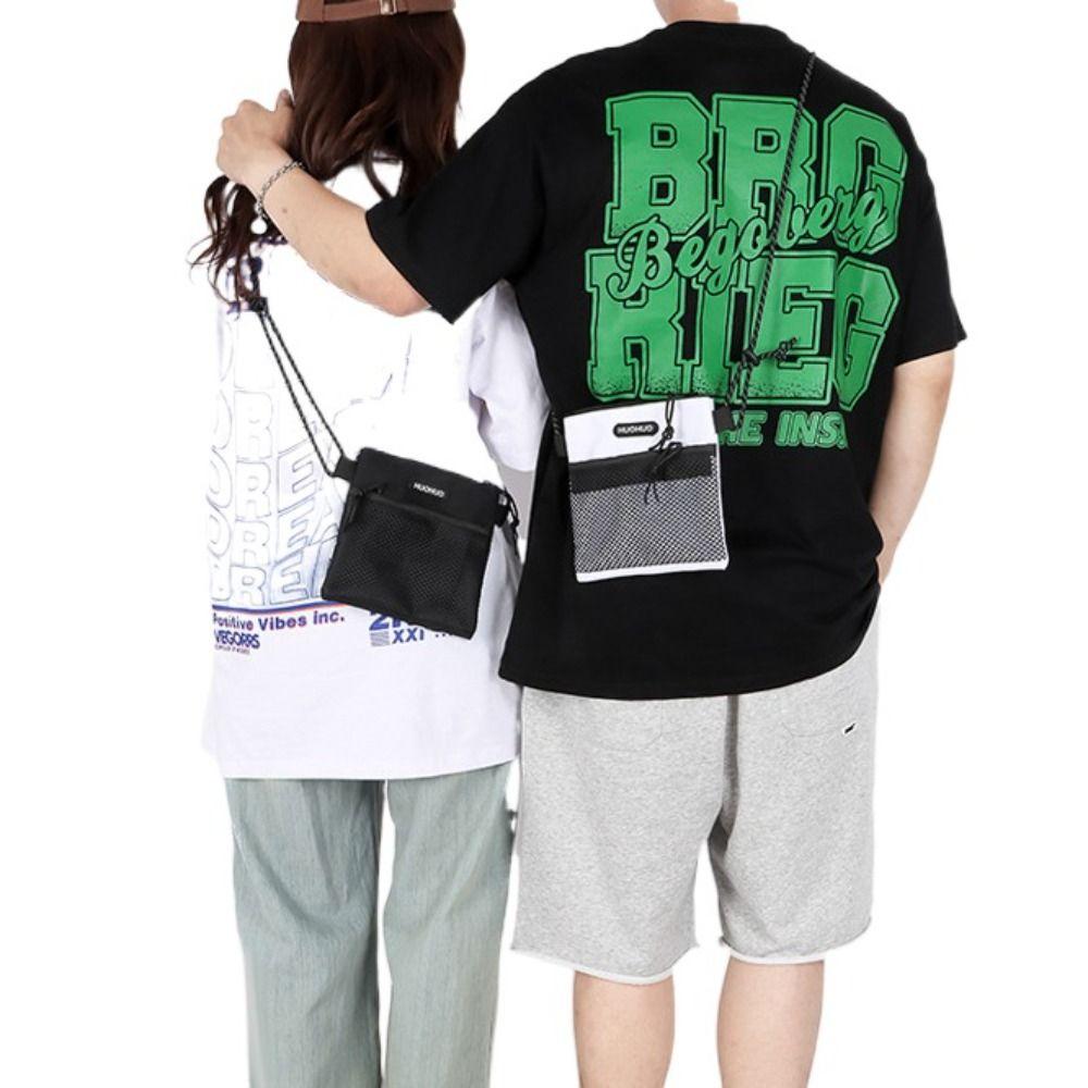 Large Capacity Mesh Shoulder Bag Letter Simple Phone Bag Casual Oxford Small Message Bag  Sports