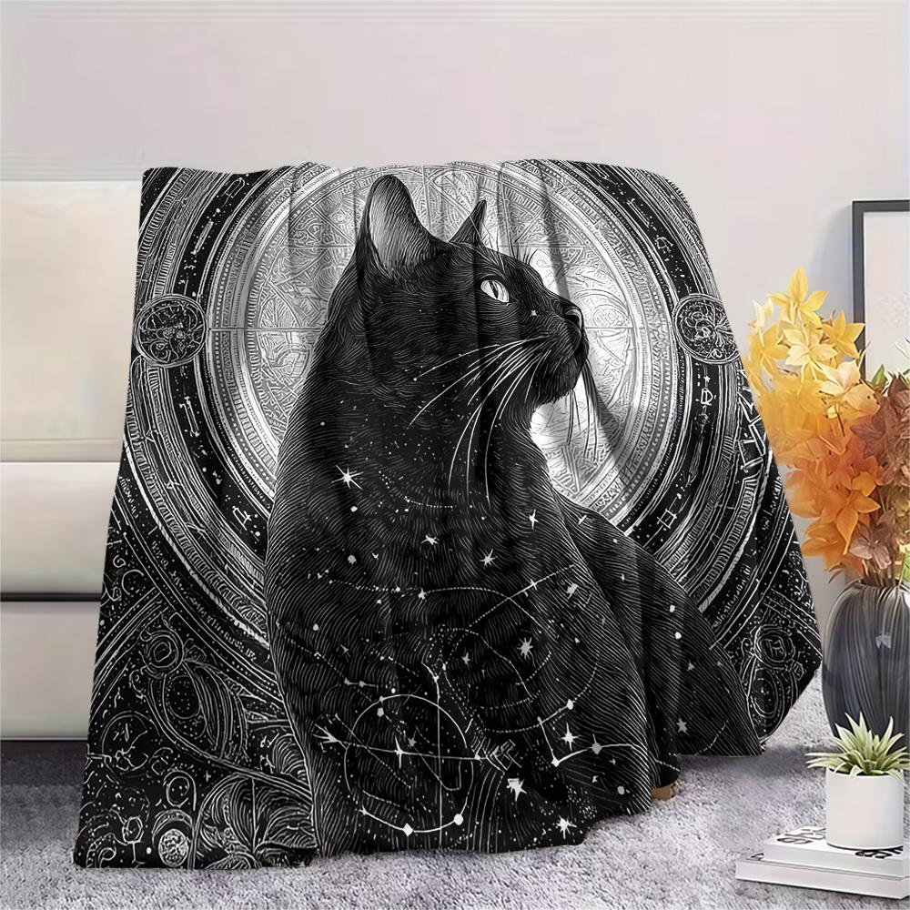 Black Cat Print Flannel Blanket, High Quality Comfortable for All Seasons, Home Decor, Warmth and Comfort, Perfect for Christmas Gifts
