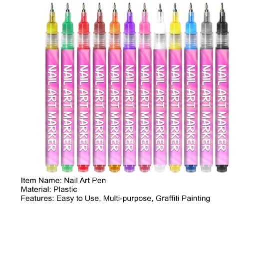 1 Zestaw 12 Kolorów Pisaki do Nail Art 0.5MM DIY Żelowy Nail Art Markery do Farby Akrylowej Szybkoschnące Graffiti Kropkowanie Końcówka Linery Narzędzia do Rysowania i Malowania Nail Art
