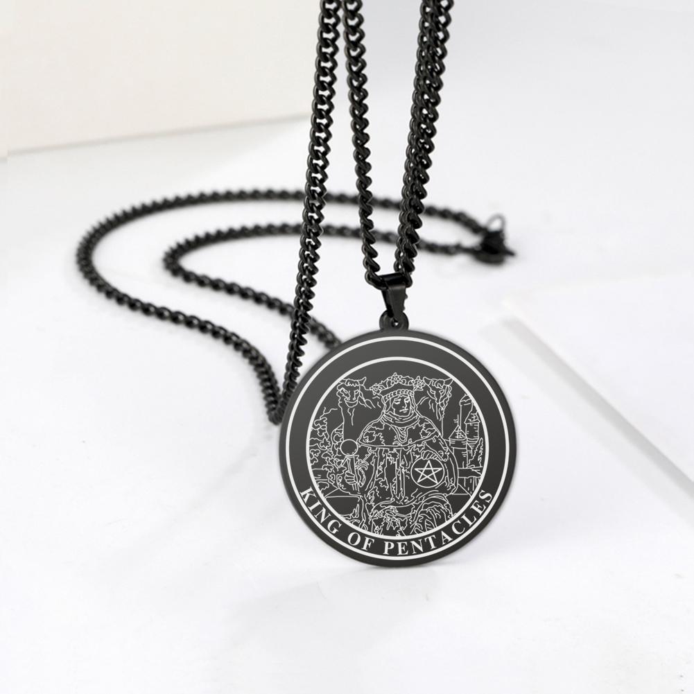 LIKGREAT Spiritual Tarot Necklace for Men and Women Pentacles Pendants Necklaces Vintage Round Stainless Steel Jewelry Gift