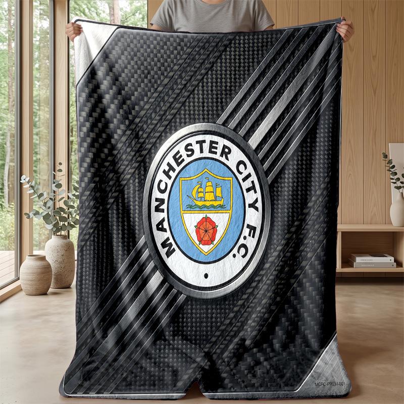 Manchester City Theme Blanket Soft Flannel Blanket Plush Throw Blanket Cozy Sofa Bed Blanket for Home Decor