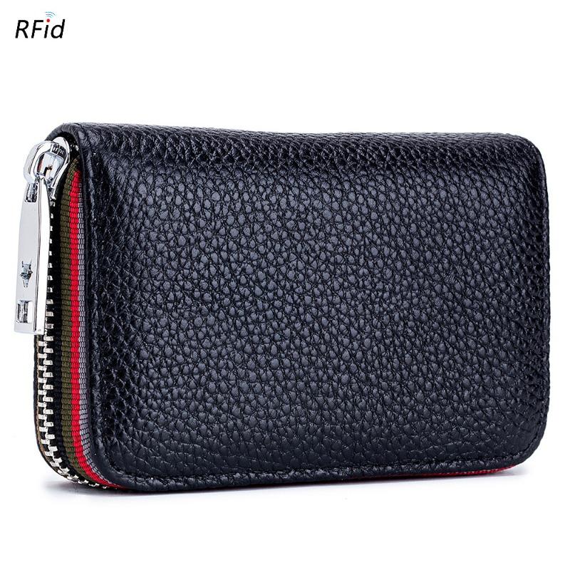 

Practical new card bag organ RFID foreign trade women s first layer cowhide, men s card cover zipper card wallet чёрный