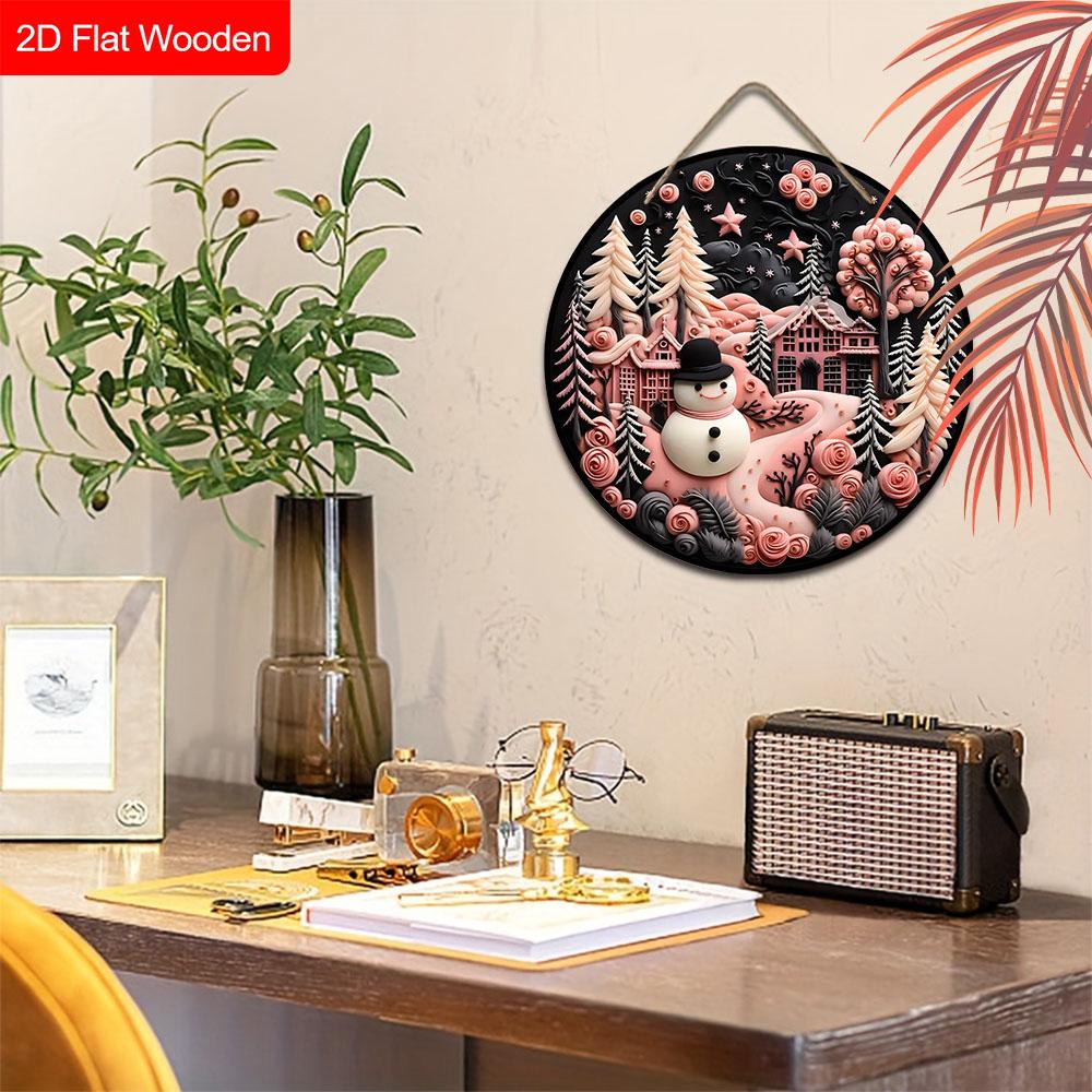 Pink Christmas Wooden Sign with Snowman Pattern - Navidad Sign for Front Door, Yard, Wall Hanging Decor - Ideal Christmas Gift for Friend