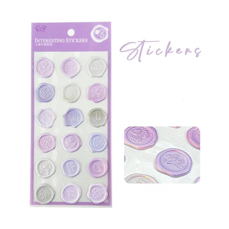 18pcs/set Retro Envelop Seal Sticker Vintage European Style Wax Stamp Sticker Cute 3D Stereo Gradient Color Scrapbook Sticker