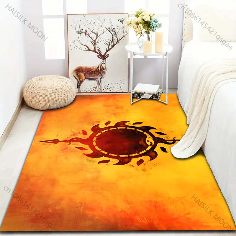 Multiple sizes Fiery background, sun symbol Carpet for Living Room Bedroom Sofa Home Decor Rus Non-slip Floor Mat Luxury Gift