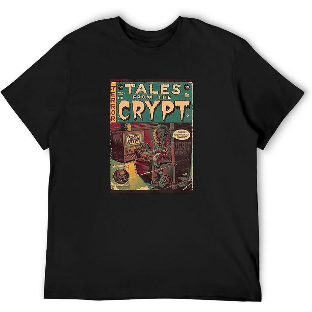 BAOXIANFU Tales from The Crypt Poster Casual Round Neck T Shirt Black