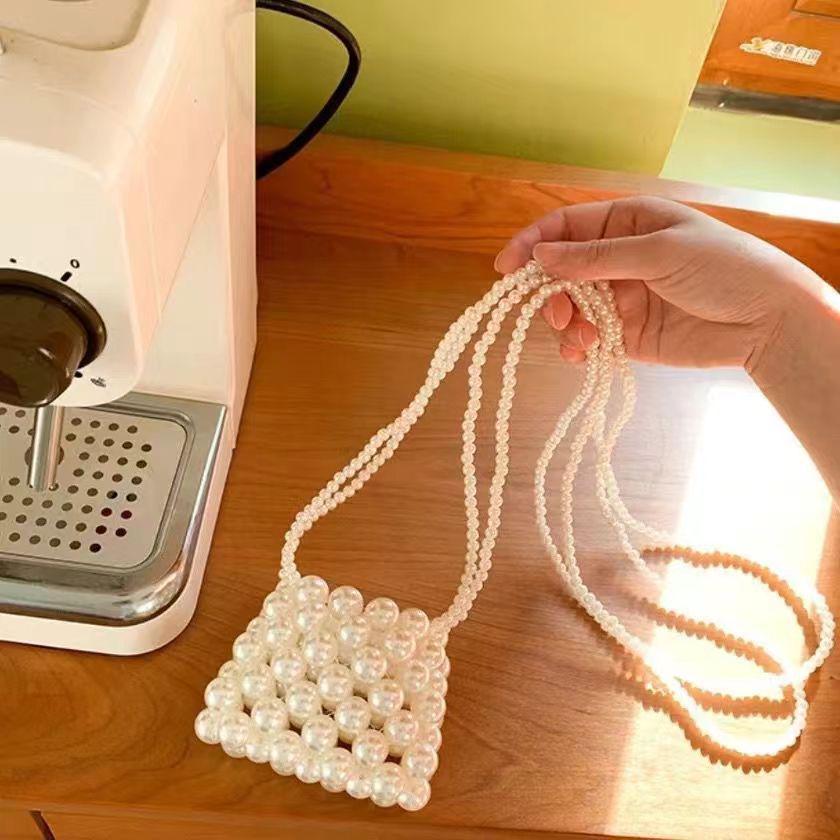 Women's 2024 Summer Trendy Pearl Chain Mini Lipstick Messenger Bag