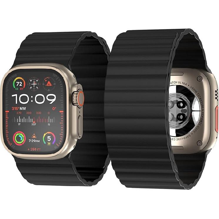 30MM Extra Wide Magnetic Leather Band Compatible with Apple Watch 42mm 44mm 45mm 49mm, Replacement Leather Link Strap for IWatch 44mm/45mm/46mm/49mm/42mm