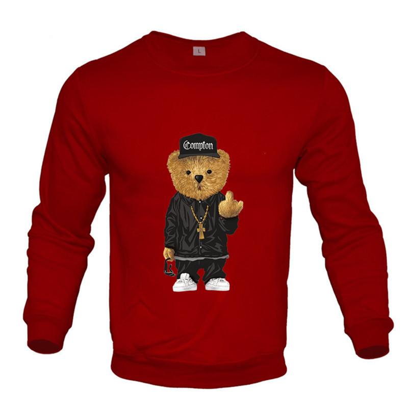 

Світшоти з принтом плюшевого ведмедика з круглим вирізом чоловічі з довгим рукавом повсякденний вуличний одяг модні топи пуловери та довгі рукави чоловічі XXXL червоний
