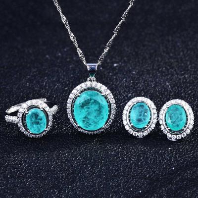 Women Jewelry Set Brazilian Paraiba Style Ring Earring Necklace Accessories