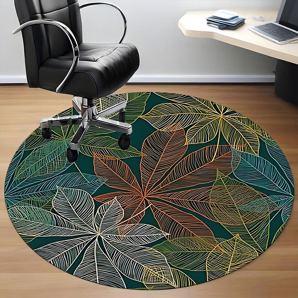 1pc Tropical Leaves Office Round Area Rug, Indoor Mat Suitable ForOffice, Under Office Chairs Bedroom Living Room Home Decor D010