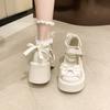 Lolita Boty Srdíčková Spona Dámské Sladká Mašle Perlový Řetízek Mary Janes Boty Žena PU Kůže Silná Podrážka Párty Lodičky Mujer Zapatos