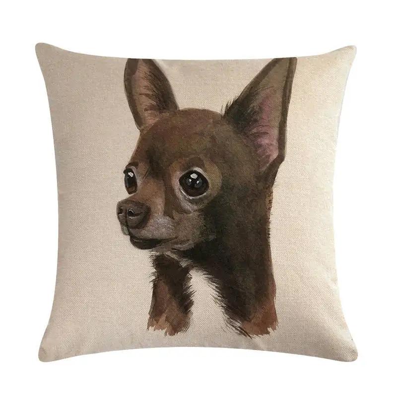Cute Puppy Head Series Linen Pillow Case Seat Sofa Bedroom Cushion Cover Home Decoration Pillowcase 45*45Cm