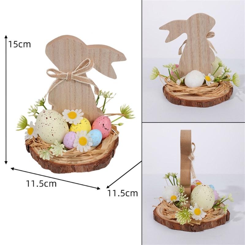 Hand Carved Wood Easter Hare Ornament Wooden Animal Figurine Festival Decoration For Mantels Tabletop Shelf Display