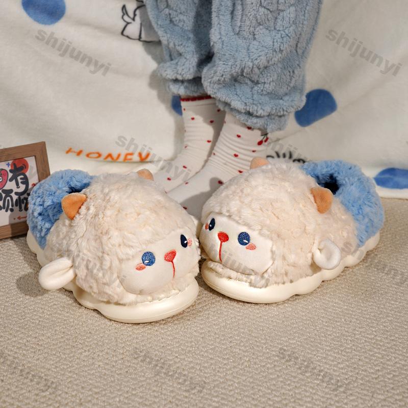 Fashion New Indoor Fluffy Slippers for Women Men Winter New Warm Shoes Cute Cartoon Thick Plush Anti-slip Couples Home Cotton Slippers