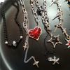 Goth Black Cross Pentagram Red Thorns Heart Pendant Chain Necklace For Women Men Grunge Punk Halloween Jewelry Y2K Accessories