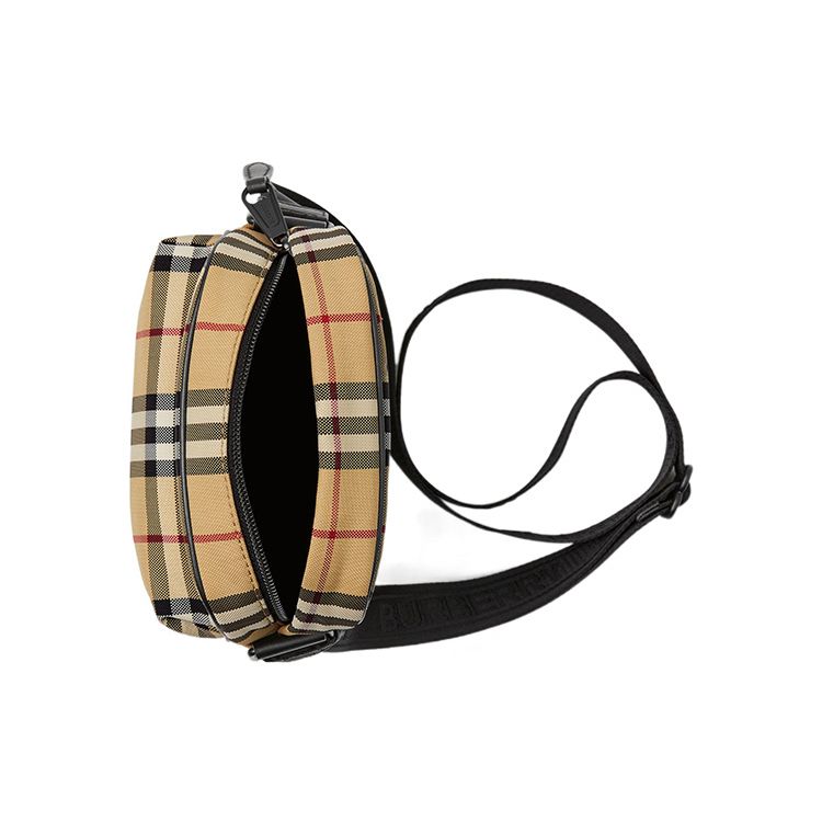 Burberry Borsa a Tracolla Regolabile con Zip, in Nylon a Quadri e Pelle di Vitello Decorata, Borsa a Spalla da Uomo, Classica-Beige 80732731