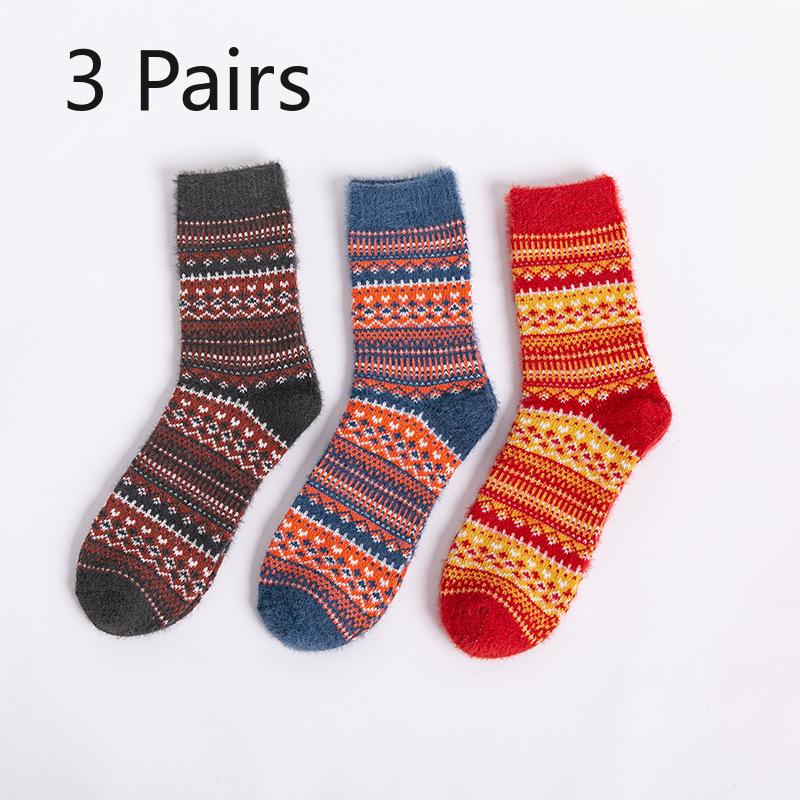 

3 пары женских носков до середины икры в этническом стиле, утолщенные носки из искусственного меха норки и теплые носки из кроличьего пуха 5 pairs