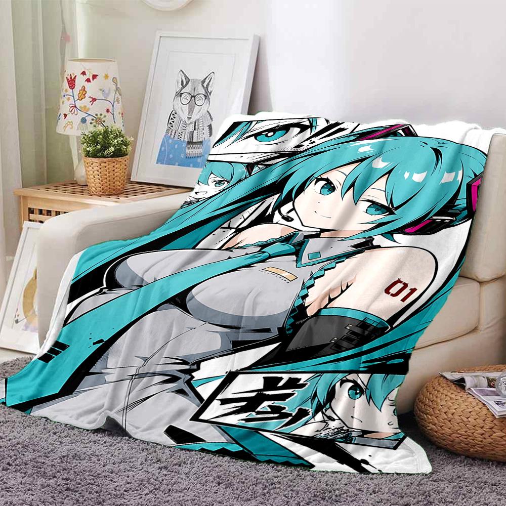 1pc Virtual Vocaloid Idol Flannel Blanket,Ultra Soft Warm Plush Throw for Home Bedroom Bed Sofa Cover Camping Picnic Gift Y72446