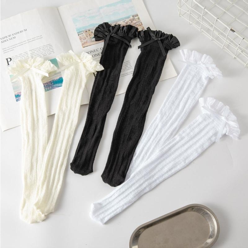 Womens Calf Socks, Sweet Girl Lace Ruffle Knee Socks Fashion Ladies Girl Princess Mesh Socks Japanese Stockings