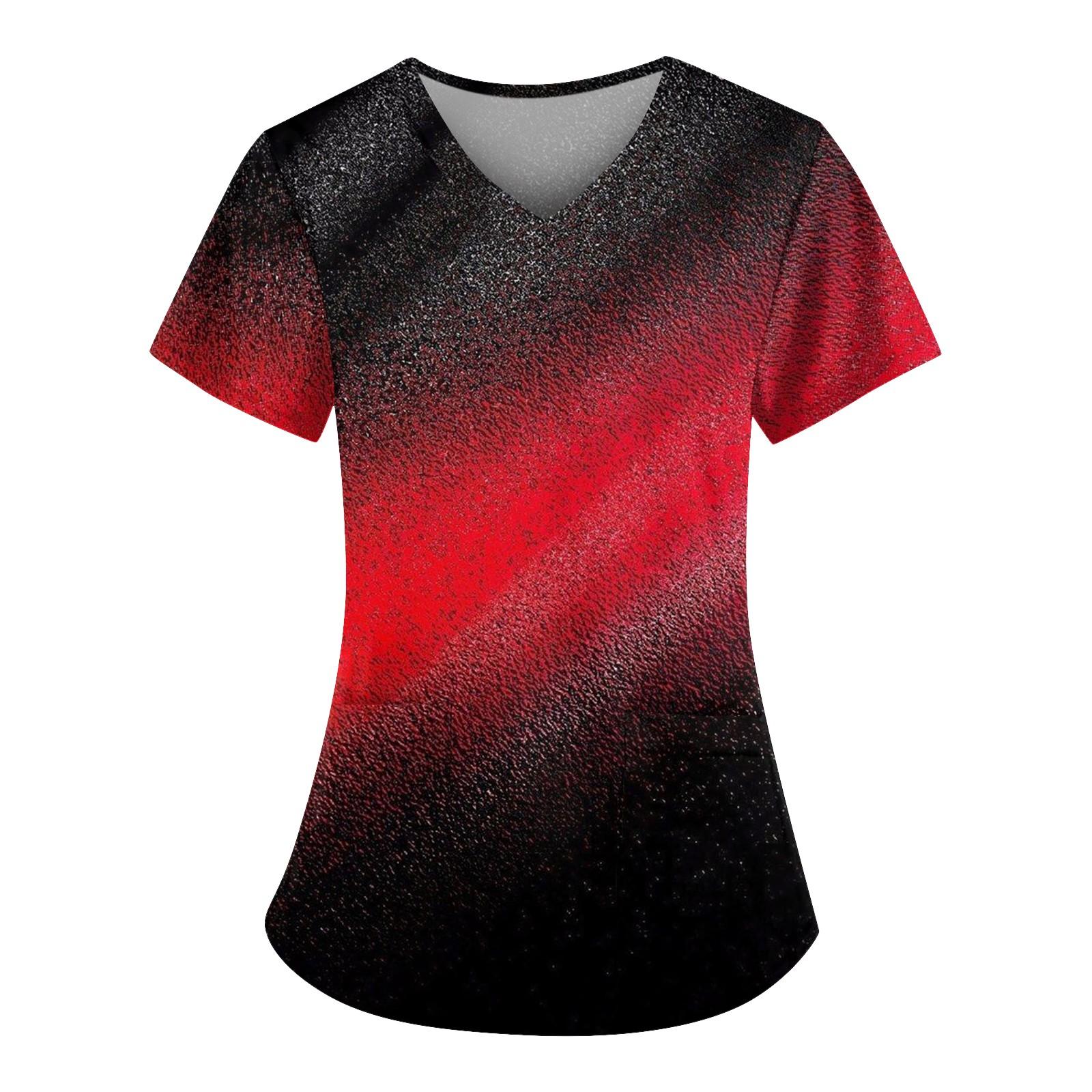 

Жіночі модні повсякденні топи з принтом і захисний робочий одяг із V-подібним вирізом XXL червоний