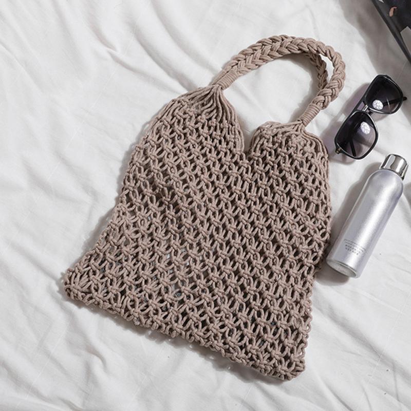 Und-Gewebte Tasche Damen Handgefertigt Hohl Handtasche Damen Schultertasche Großes Fassungsvermögen Sommer Lässig Reise Strand Tragetasche Geldbörse