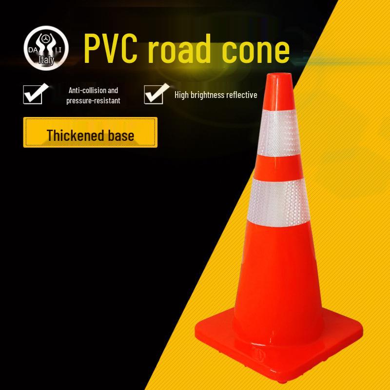 70CM High-Reflective PVC Traffic Cone - Sun-Resistant, All Red Safety Triangle Cone
