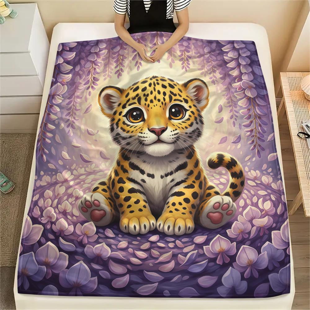 1Pc Cartoon Print Flannel Blanket, High Quality Comfortable for All Seasons, Home Decor, Warmth and Comfort, Perfect for Christmas Birthday Gift