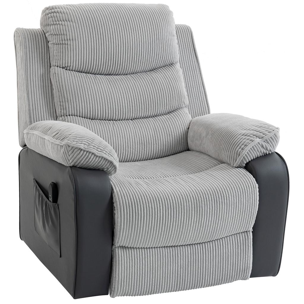 Overstuffed Corduroy Electric Lift Recliner Chair - Light Grey