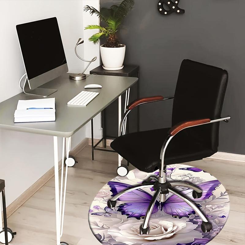 

1PC Butterfly Flowers Non-Slip Floor Round carpet, Office, family, bedroom, Large Area Rug Indoor Rugs, Durable PolyesterH0410 80cm by 80cm