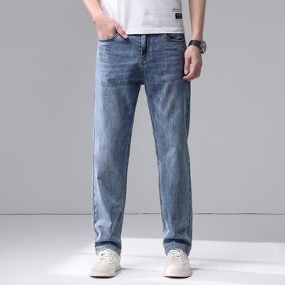 Spring and Summer New Men's Loose Small Straight Stretch Light Business Jeans Trousers Men