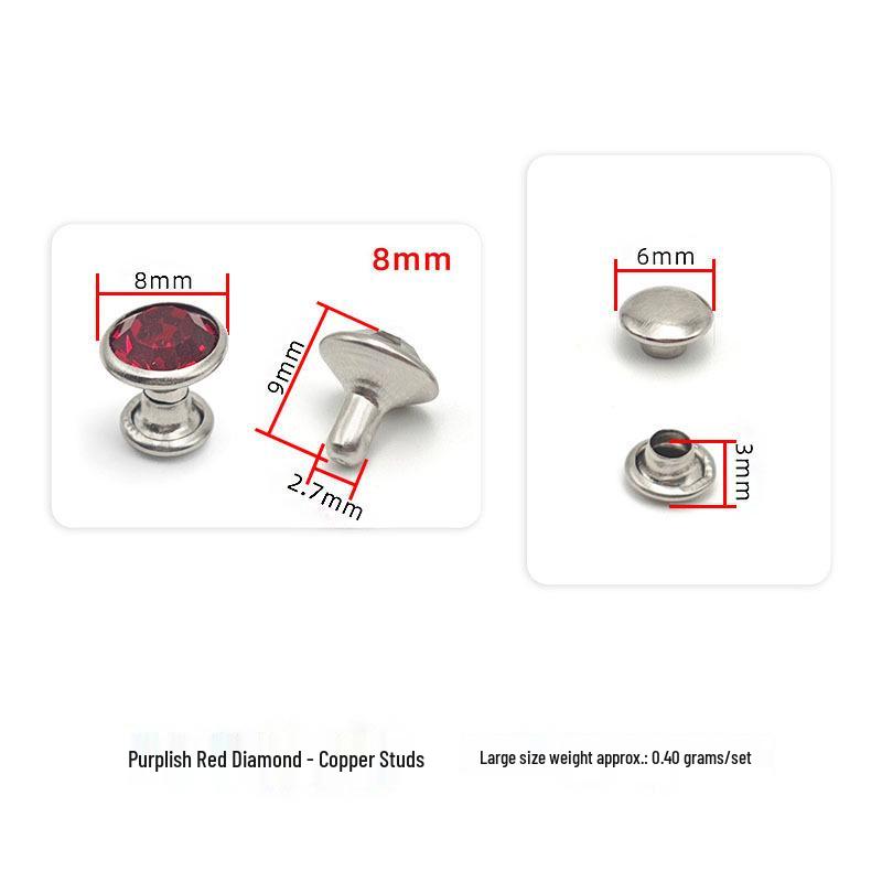 6-8mm Colored Silver Edge Tube Studs, Glass Inlaid Rivets for Clothing Decoration.
