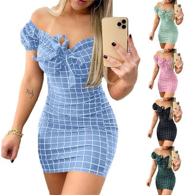 Women's Sexy Off-shoulder Plaid Printed Short Dress