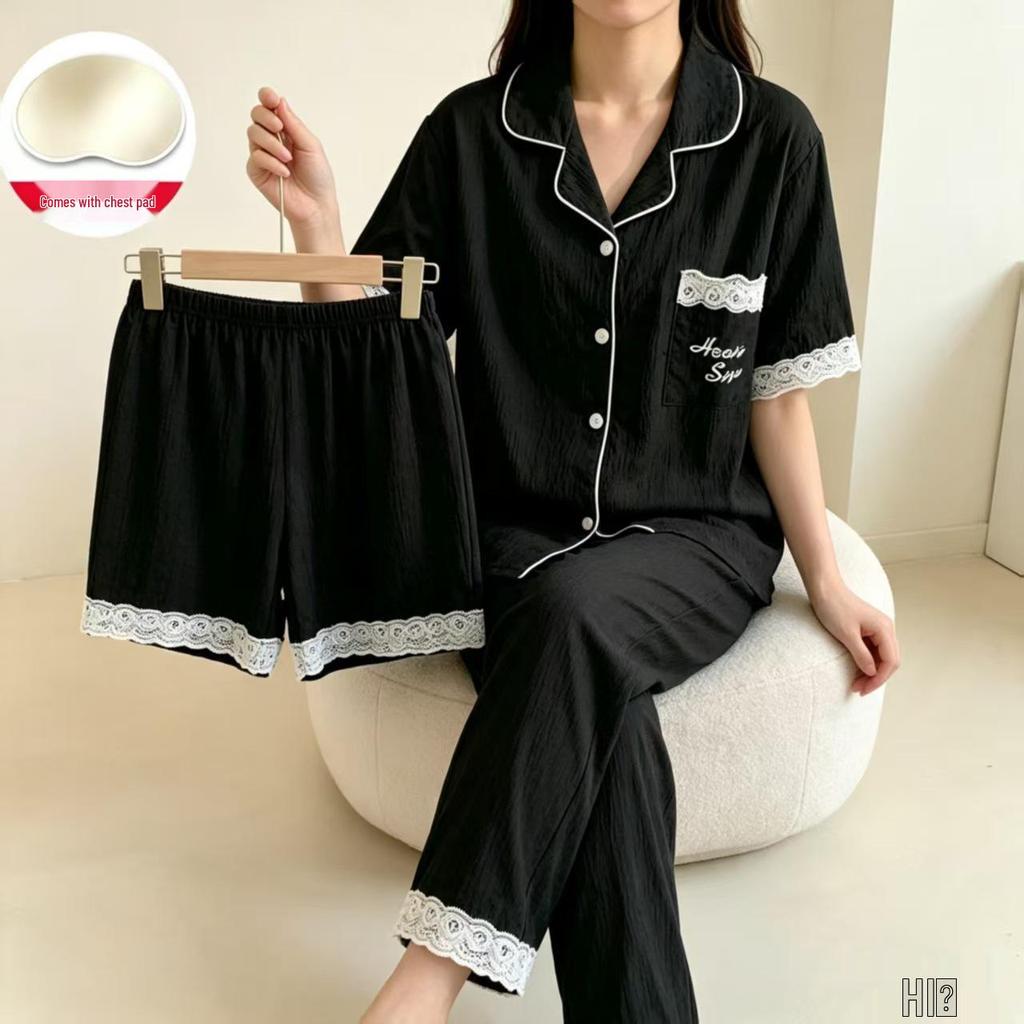 Women's Cloud Cotton Lace Pajama Cardigan Set - Spring & Autumn Collection