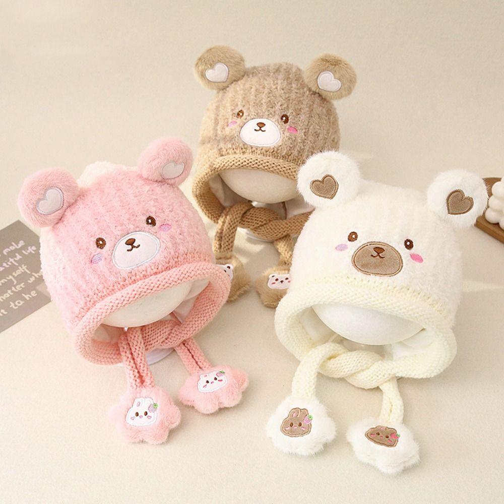 

Plush Crochet Hats Cartoon Bear Ear Baby Beanie Cap Lovely Kids Knitted Hat рожевий