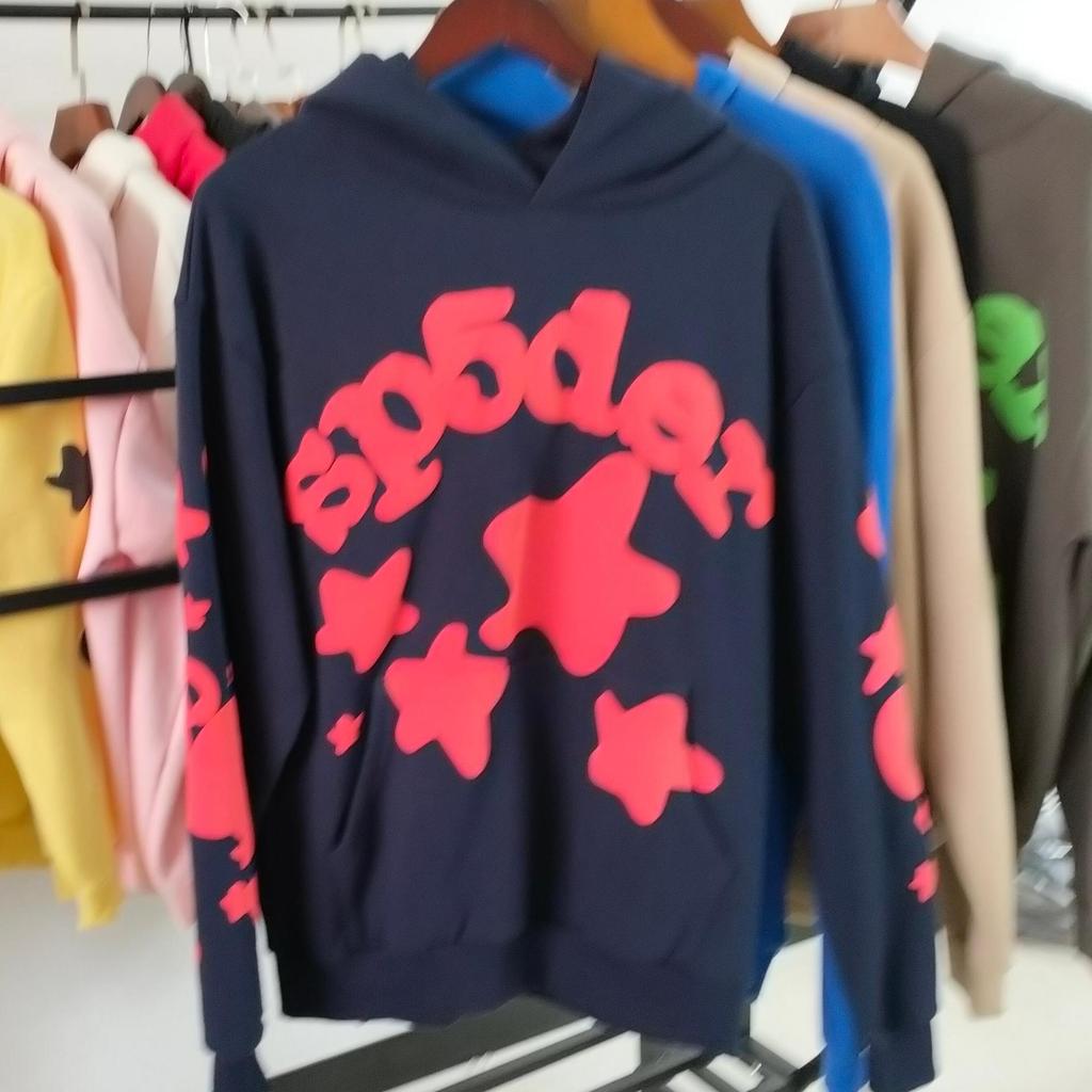European and American Trendy Brand Sp5der Spider Web Print Hooded Sweater for Men and Women Loose Heavy Fleece Hip Hop Couple Hoodie