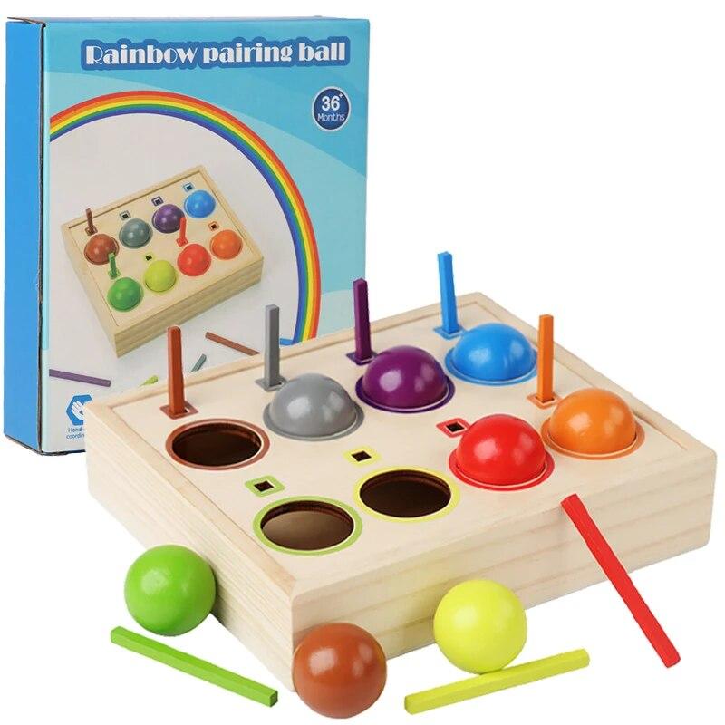 

Baby Rainbow Ball Matching Montessori Wooden Toy Color Sorting Cognitive Sensory Game Fine Motor Training Early Educational Toys разноцветный