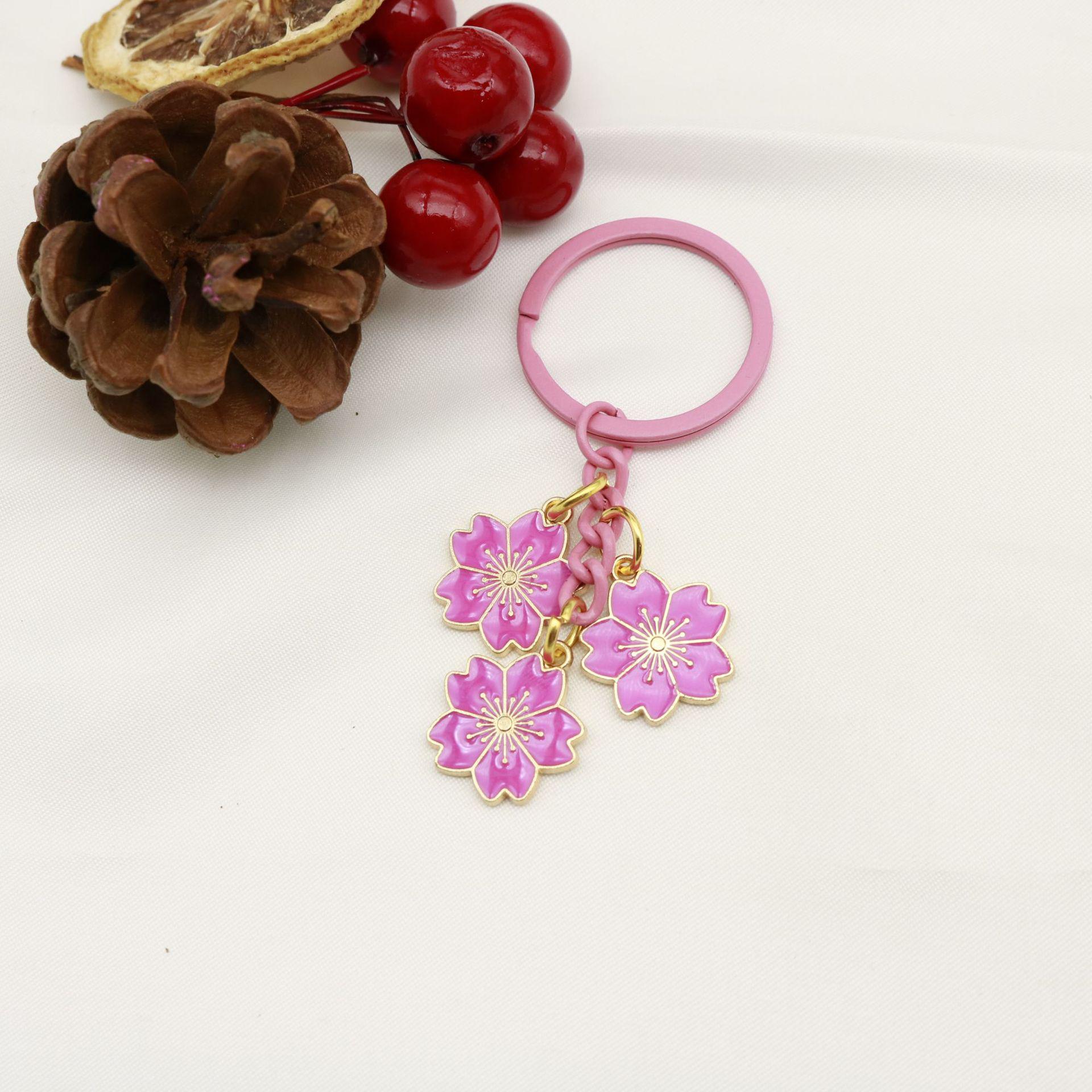 Colorful Cherry Blossom Heart Keychain - Cute Romantic Gift Bag Pendant Jewelry Accessory